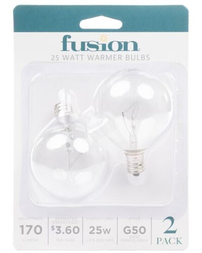 Fusion 2pk 25W Light Bulbs for Wax Warmers New in Box