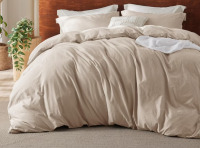 Bedsure 100% Washed Cotton Duvet Cover King Size Beige Minimalist Cotton Duvet Cover for All Seasons GentleSoft&trade; Plain Simple Bedding Set New In Box $299
