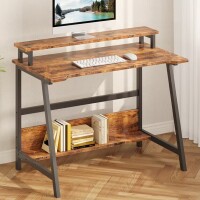Dumos Computer Desk-32 Inch Home Office Desk with Storage Shelf, Laptop Gaming Desk with Monitor Stand, Modern Simple Style Laptop Desk (Brown/Black) New In Box $199