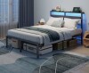 Wrought Studio&trade; Full Bed Frame with LED Light and Charging Station, Metal Frame with Upholstered Headboard, Large Storage Space, No Box Spring Needed New In Box $499