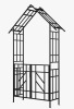 Gracie Oaks Metal Garden Arch with Gate W58.07xH97.24 Climbing Plants Support Rose Arch Outdoor Black New Shelf Pull $299