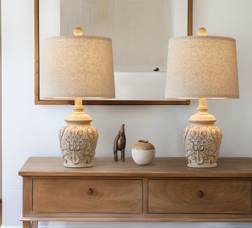 Oneach Rustic Retro Table Lamp Set of 2 for Bedroom Living Room 18.75" Farmhouse Nightstands Bedside Lamps Resin $299
