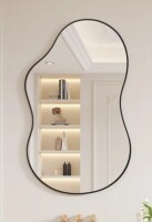 Wrought Studio&trade; Irregular Wall Mirror Asymmetrical Mirror Wall Mounted Mirrors Decorative, Abstract Wavy Aluminum Alloy Frame Mirror For Bathroom, Bedroom, Living Room, Entryway, 24" x 36" New In Box $199