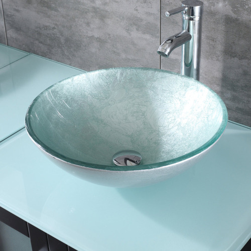 Wonline 16.34'' Tempered Glass Circular Bathroom Sink with Faucet USBR4016 New In Box $299