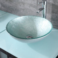 Wonline 16.34'' Tempered Glass Circular Bathroom Sink with Faucet USBR4016 New In Box $299