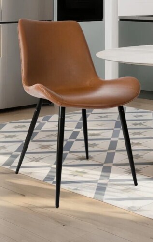George Oliver Upholstered Faux Leather Dining Accent Side Chair With Sturdy Black Metal Legs, Brown New In Box $299