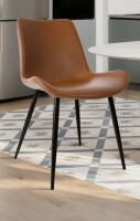 George Oliver Upholstered Faux Leather Dining Accent Side Chair With Sturdy Black Metal Legs, Brown New In Box $299