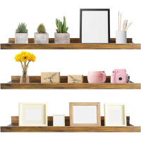 Gracie Oaks 36 Inch Large Floating Shelves For Wall Set Of 3, Rustic Picture Ledge Wall Shelf For Bedroom Kitchen Bathroom Living Room Nursery Display New In Box $299