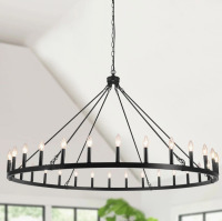 Gracie Oaks Yeraldine 30 Light Lagre Dimmable Wagon Wheel Chandelier Farmhouse Round Vintage Candle Style Light for Living Room, Foyer, Entryway New In Box $499