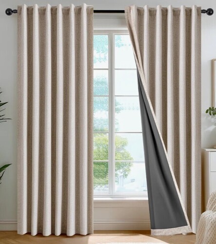 Latitude Run&reg; 100% Blackout Faux Linen Curtains (Pair) with TPU Backing &ndash; Dual-Layer Noise Reducing & Thermal Insulated Drapes, 52" x 84" New $89