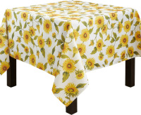 SARO LIFESTYLE Sunflower Design Tablecloth, Yellow, 70"x70" / Zipcode Design&trade; Polyester and Linen Machine Washable Tablecloth, 132" W Round New Assorted $79