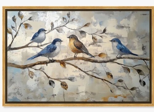 Art Remedy Ochre and Blue Birds Canvas Farmhouse Art by Art Remedy, 32" x 48" New in Box $299