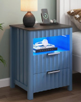 Hokku Designs 17.7'' W 2-Drawer Nightstand with LED Light and Charging Station New In Box $299