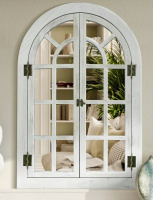 Millwood Pines Farmhouse Wood Wall Mirror Window Mirror with Opening Doors, Solid Wood Frame Wall Mirror, 1:1 HD Shatterproof Glass, Decorative Wall Mirror for Living Room, Bedroom, Entryway, 24" x 36" New in Box $299