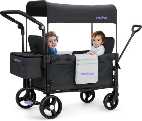 MOMFANN Wagon Stroller for 2 Kids, All-Terrain Foldable Baby Wagon with Adjustable Push & Pull Handle, 5-Point Harness, Removable Canopy, Footwell & Large Storage Bag-Dark Gray, New in Box $399