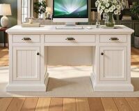 Jocisland 68" Executive Desk for Home Office & Study, Fluted Panel Computer Table with 3 Drawers and 2 Cabinets, Farmhouse Writing Desk &ndash; Pure White New in Box 2 Boxes $599