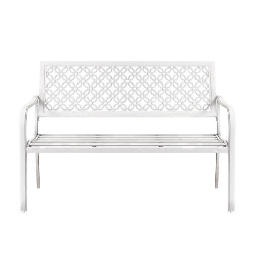 Red Barrel Studio Roselynne Outdoor Steel Garden Bench with Carved Floral Back, White, New in Box $399