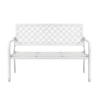 Red Barrel Studio Roselynne Outdoor Steel Garden Bench with Carved Floral Back, White, New in Box $399