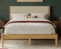 Wade Logan Besan Queen Solid Wood Boucle Upholstered Headboard Bed Frame New in Box $1199