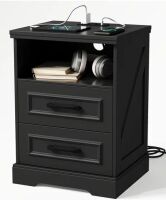 Latitude Run Farmhouse style, 2 drawer with charging station Nightstand (2 AC, 1 USB, 1 USB-C), Black New in Box $299