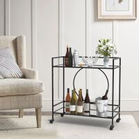 RiteSune Black Bar Cart with Wheels, Vintage Serving Cart Wine Cart with 2 Mirror Shelves, Alcohol Cart Liquor Bar Carts for Home Bar, New in Box $299