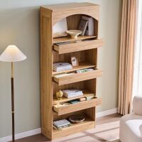 IFGET 76" Tall Arched Bookcase with 1PC Magnetic Lock Drawer, Modern Wooden Arch Bookshelf w/3 Pull-Out Drawers, Farmhouse 4 Tiers Book Shelf w/Open Shelves for Living Room, Office (Natural) New Open Box $399