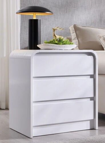 Ebern Designs Maud 25" Tall Modern Nightstand with Charging Station, 23.6'' Wide Wood Bedside Table w/3 Storage Drawers New in Box $399