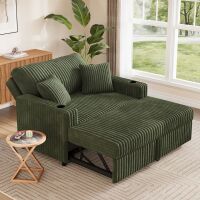 Latitude Run Rabbit Fur Corduroy Pull Out Sofa Bed Upholstered Chaise Lounge Couch in Green New in Box $799