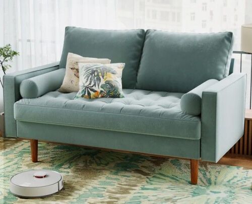 Willa Arlo Interiors Bellinger 58" Velvet Square Arms Tufted Seat Golden Metal Feet Loveseat New in Box $699