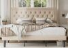 Mercury Row Hegg King Size Tufted Upholstered Platform Bed with Wood Slats Headboard Included in Beige New in Box $999