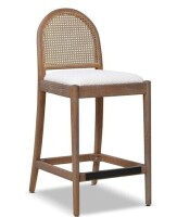 Jennifer Taylor Home Panama 26.5" Curved Back Cane Rattan Counter Stool Ivory White Boucle New in Box $499