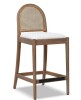 Jennifer Taylor Home Panama 26.5" Curved Back Cane Rattan Counter Stool Ivory White Boucle New in Box $499