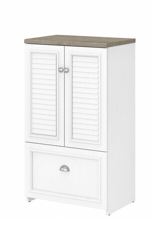 Bush Furniture Fairview 2 Door Storage Cabinet with File Drawer in Pure White and Shiplap Gray - WC53680-03 New in Box $699