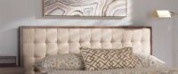 Corrigan Studios Soloman Mid-Century Modern Light Beige Fabric and Walnut Brown Finished Wood Queen Size Headboard New in Box $699