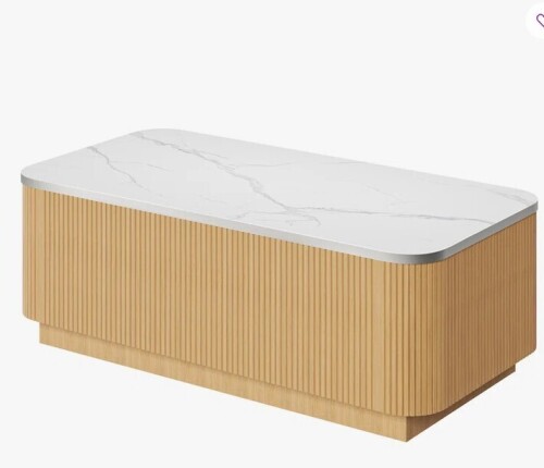 Latitude Run 39.4" Modern Fluted Storage Coffee Table with Faux Marble Top New in Box $499