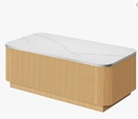 Latitude Run 39.4" Modern Fluted Storage Coffee Table with Faux Marble Top New in Box $499