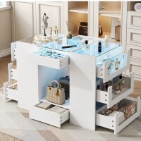 Rebrilliant Closet Island With 10 Drawers, Modern Island Dresser With Glass Top & Led Light, White New in Box $499