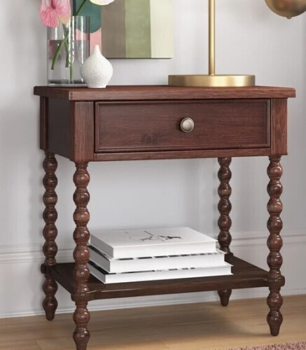 Madison Park Signature Beckett Turned Wood Spindle Nightstand with Drawer & Shelf in Morocco Brown New in Box $399