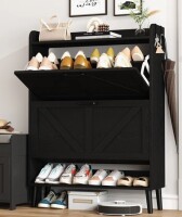 Gracie Oaks 24 Pair Shoe Storage Cabinet,Free Standing Tipping Bucket Shoe Rack Organizer with 2 Flip Drawers in Black New in Box $299
