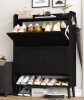 Gracie Oaks 24 Pair Shoe Storage Cabinet,Free Standing Tipping Bucket Shoe Rack Organizer with 2 Flip Drawers in Black New in Box $299