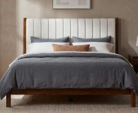 Latitude Run Eliza Solid Wood Boucle Upholstered Headboard Bed Frame - Queen Size New in Box $899