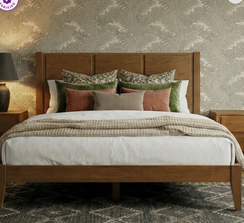 Andover Mills Knighten Solid Wood King Bed Frame Light Walnut New Open Box $1099