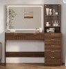 Gracie Oaks Fluted Makeup Vanity Desk With Large Mirror And Lights, Makeup Vanity With 7 Drawers & Glass Cabinet, Vanity Table With Charging Station,Storage Shelves, 47.4" Modern Dressing Table in Dark Oak New Open Box $499