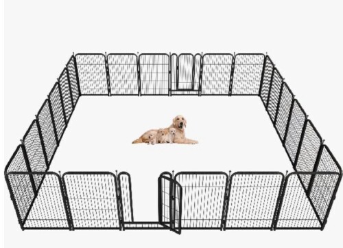 Petorldog Large Metal Wire Dog Playpen, 24 Panels, 45" Height, Secure Fence for Puppy Training (Black-Silver) New in Box $499
