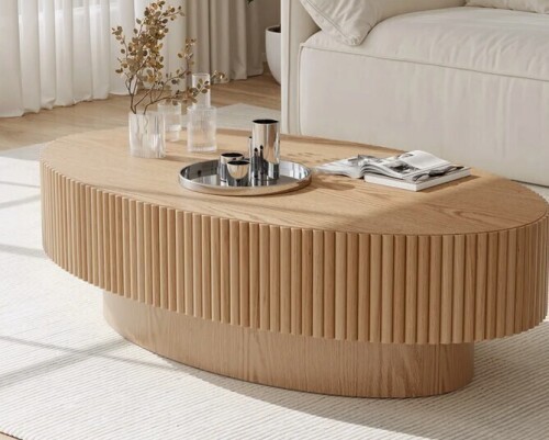 Corrigan Studio 44.4" Solid Wood Oval Coffee Table with Fluted Design in Natural New in Box $499