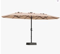 Latitude Run 15FT Double-Sided Rectangle Patio Umbrella with Base &ndash; Outdoor Market Sun Shade &ndash; UV-Resistant, Waterproof Polyester Canopy, Crank Handle &ndash; For Poolside, Backyard, Garden Table &ndash; Beige New in Box $299
