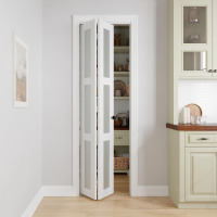 Coshomer Bifold Doors for 28" x 80-3/4" Opening, 3-lite Tempered Frosted Glass Closet Folding Doors with Hardware kit Included, Easy Assembly, White New Open Box $399