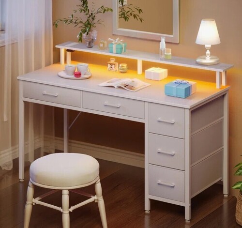 Inbox Zero Linze Computer Desk w/ Monitor Shelf, RGB LED Lights, USB Ports & Drawers $299