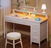 Inbox Zero Linze Computer Desk w/ Monitor Shelf, RGB LED Lights, USB Ports & Drawers $299