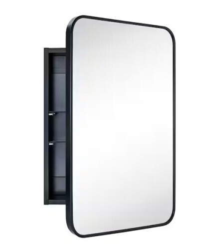 TEHOME Garnes 16.5 in. W x 24 in. H Rectangular Recessed or Surface Mount Metal Framed Medicine Cabinet with Mirror in Black New In Box $299